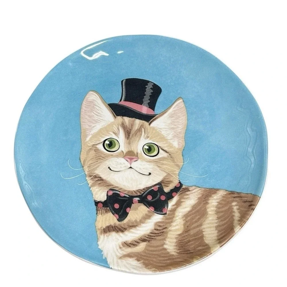 Pier 1 Party Cats Salad Dessert Plate Blue Tabby Cat Top Hat Replacement‎ 8.75